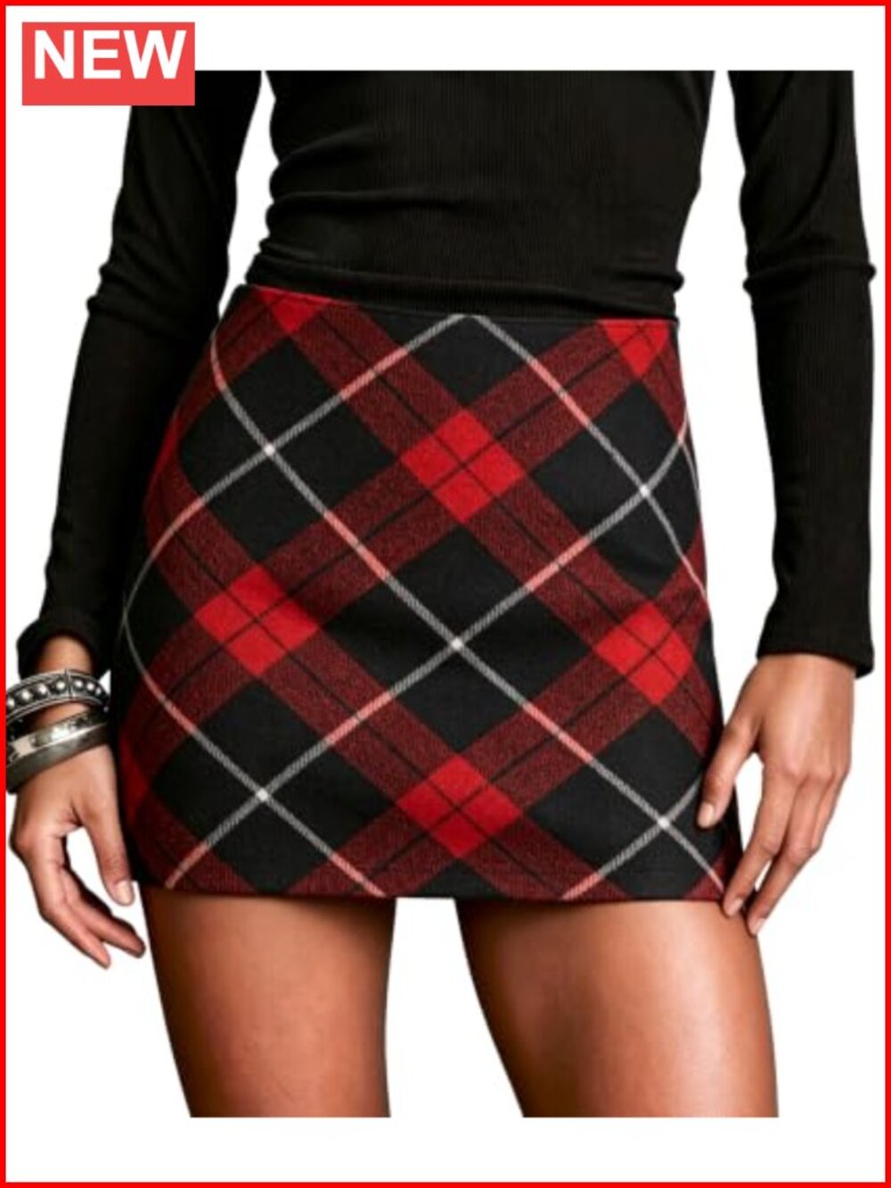 Wool Blend Plaid Bodycon Pencil Mini Skirt with High Waist